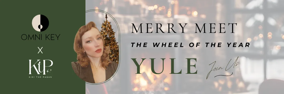 Candle and evergreen sprig on altar for Yule ritual