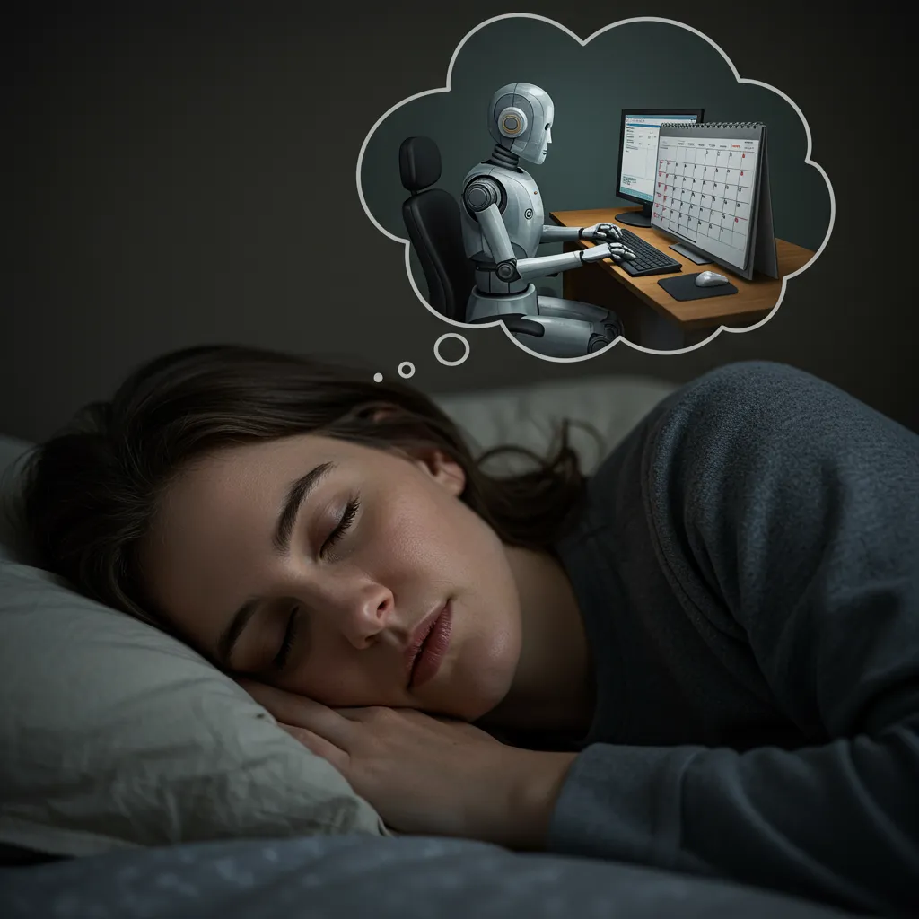 woman in black sweater sleeping, dreaming of AI 