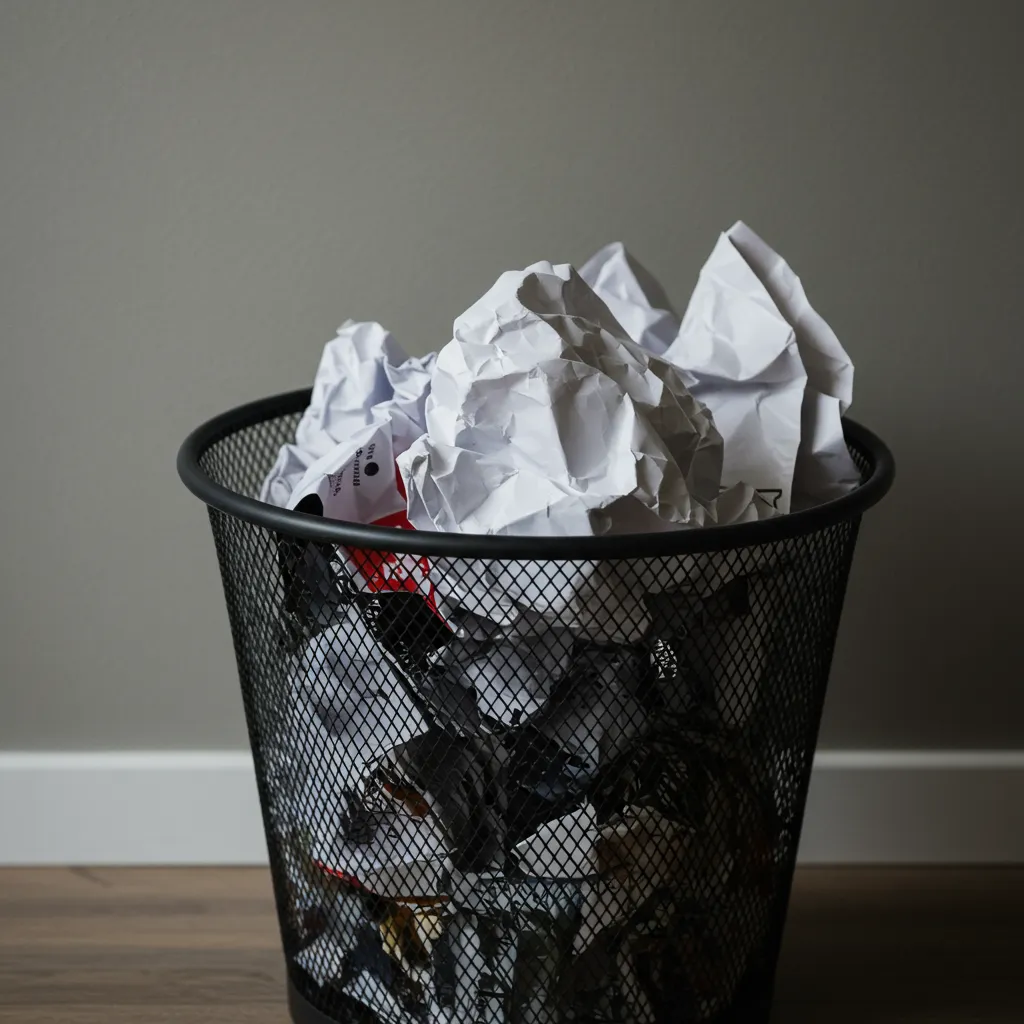 paper in trash bin