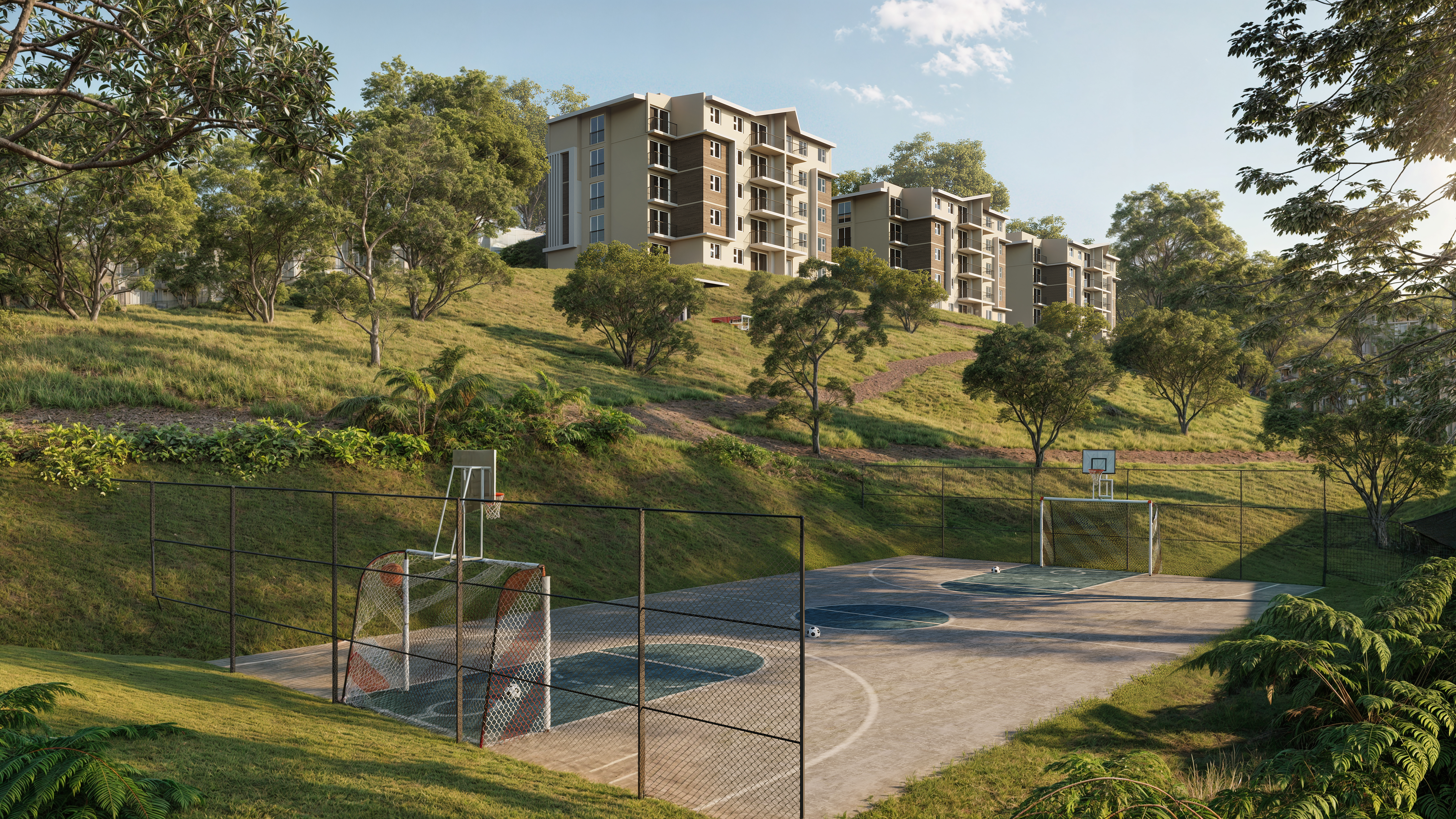 a rendering of a modern house with a swimming pool