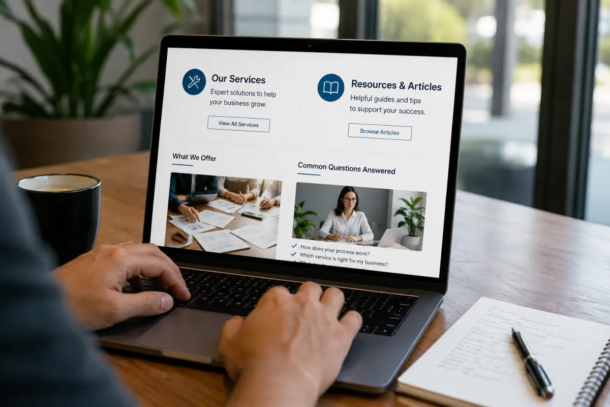 A strong content strategy connects service pages with educational resources that help customers research and decide.