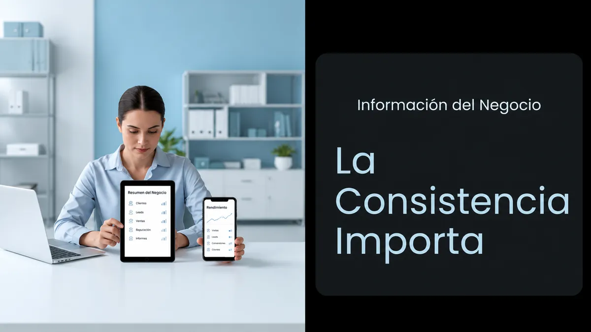 Mujer revisando información empresarial consistente en una tableta y un teléfono móvil.