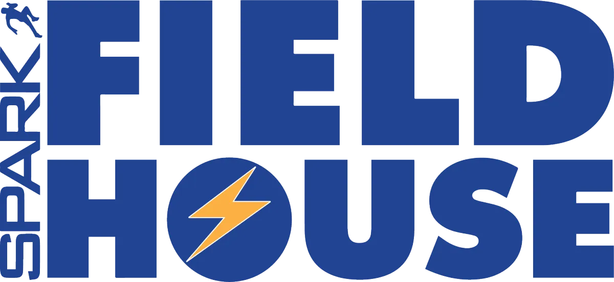 SPARK Fieldhouse Logo with Running Man and Yellow Lightning Strike