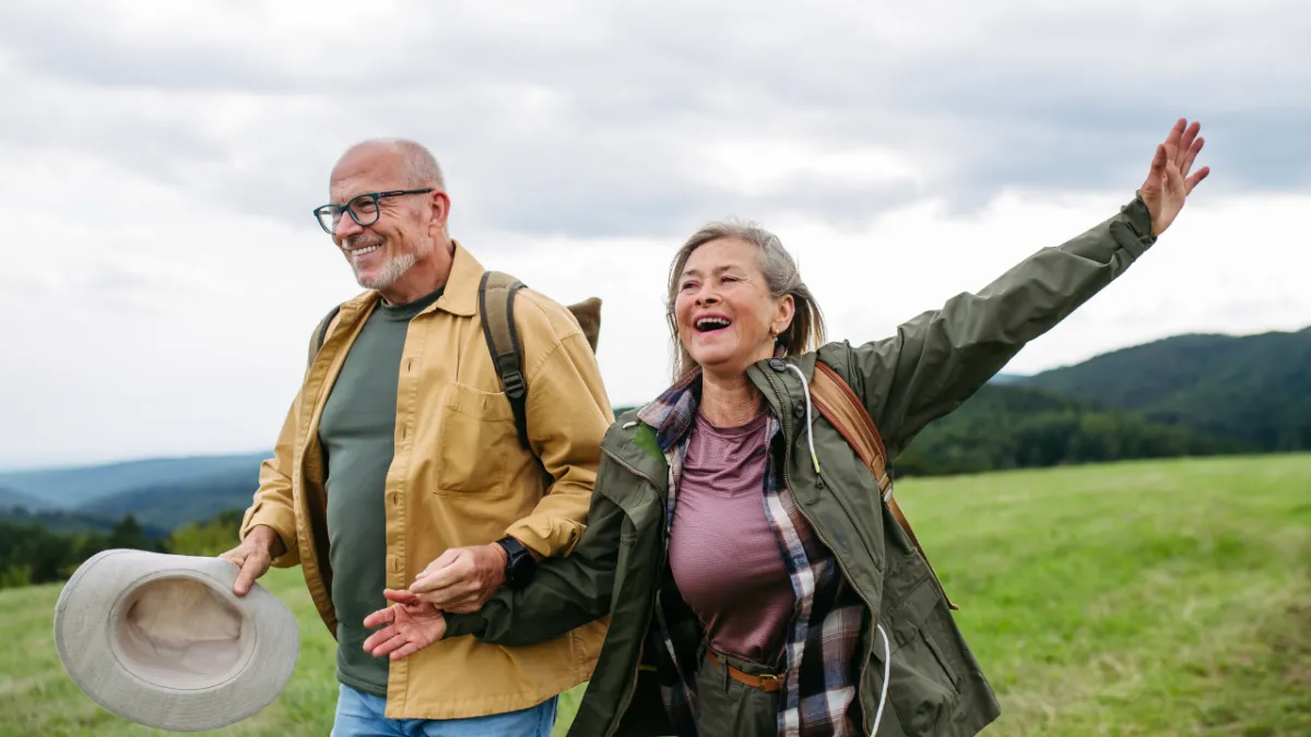 senior couple enjoying hiking