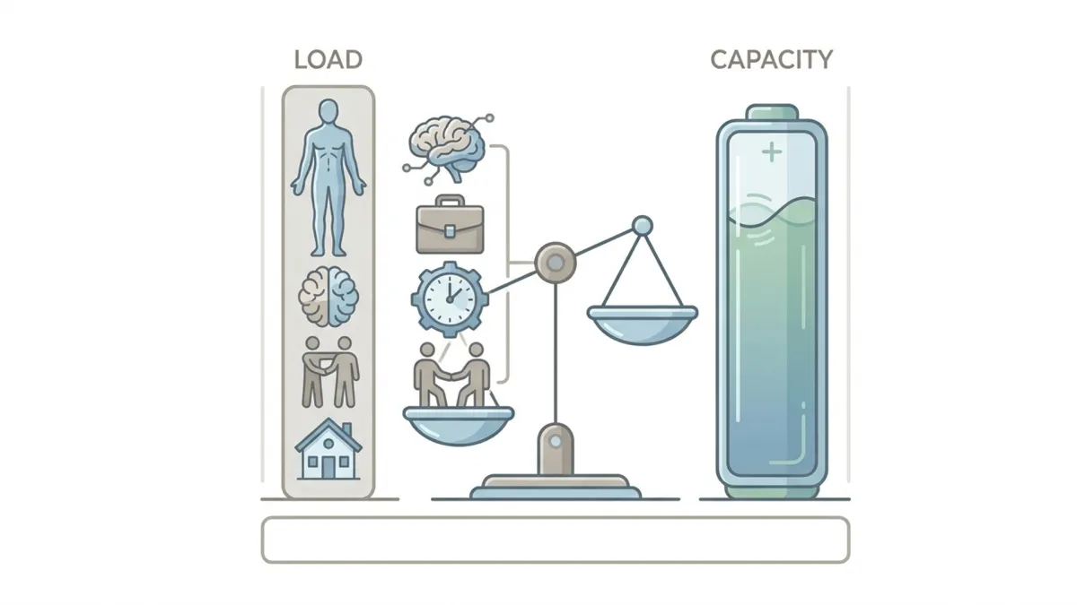 Load and Capacity framework infographic illustrating the balance between systemic load and recovery capacity