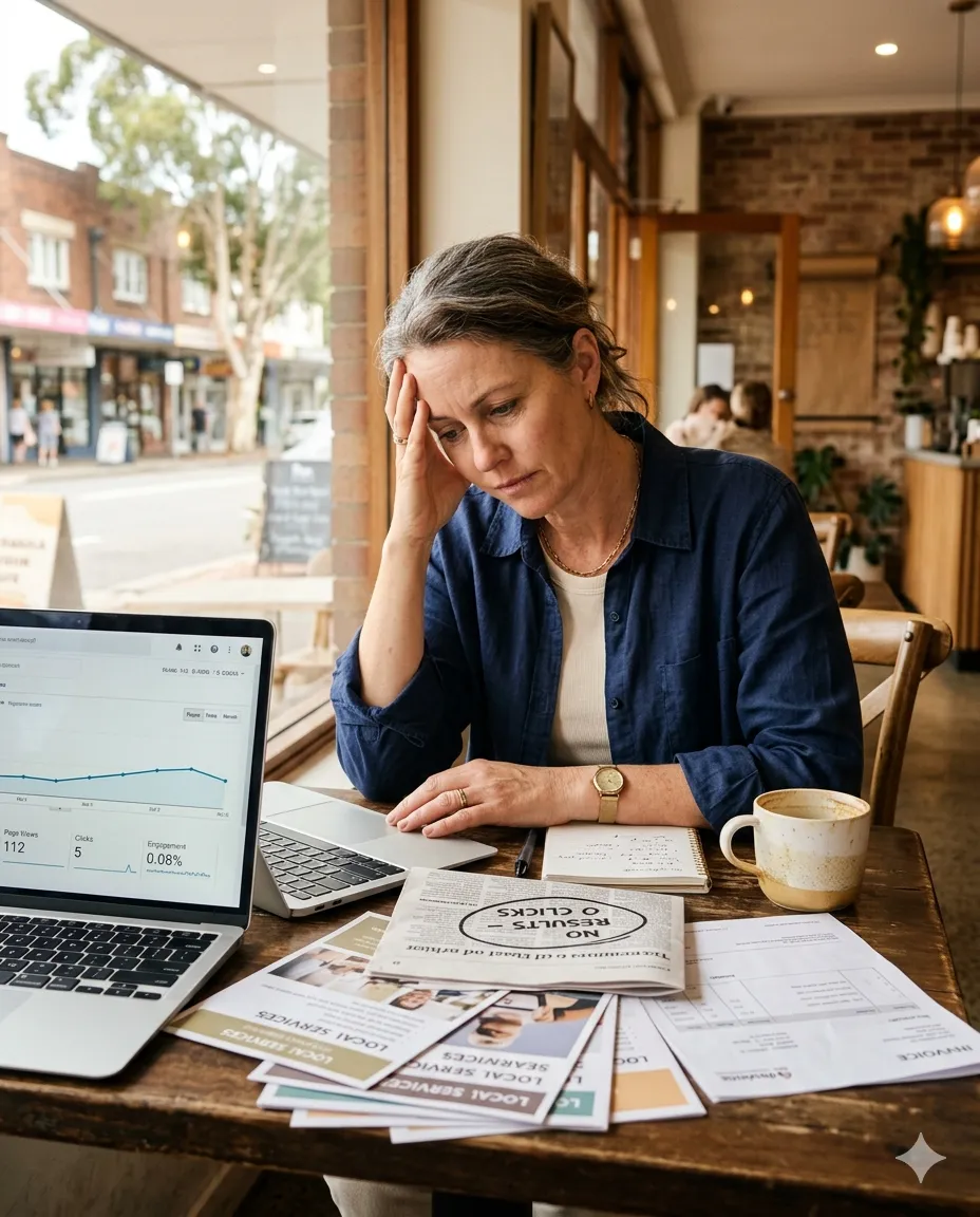 Professional reviewing marketing reports and printouts, confused by common marketing misconceptions
