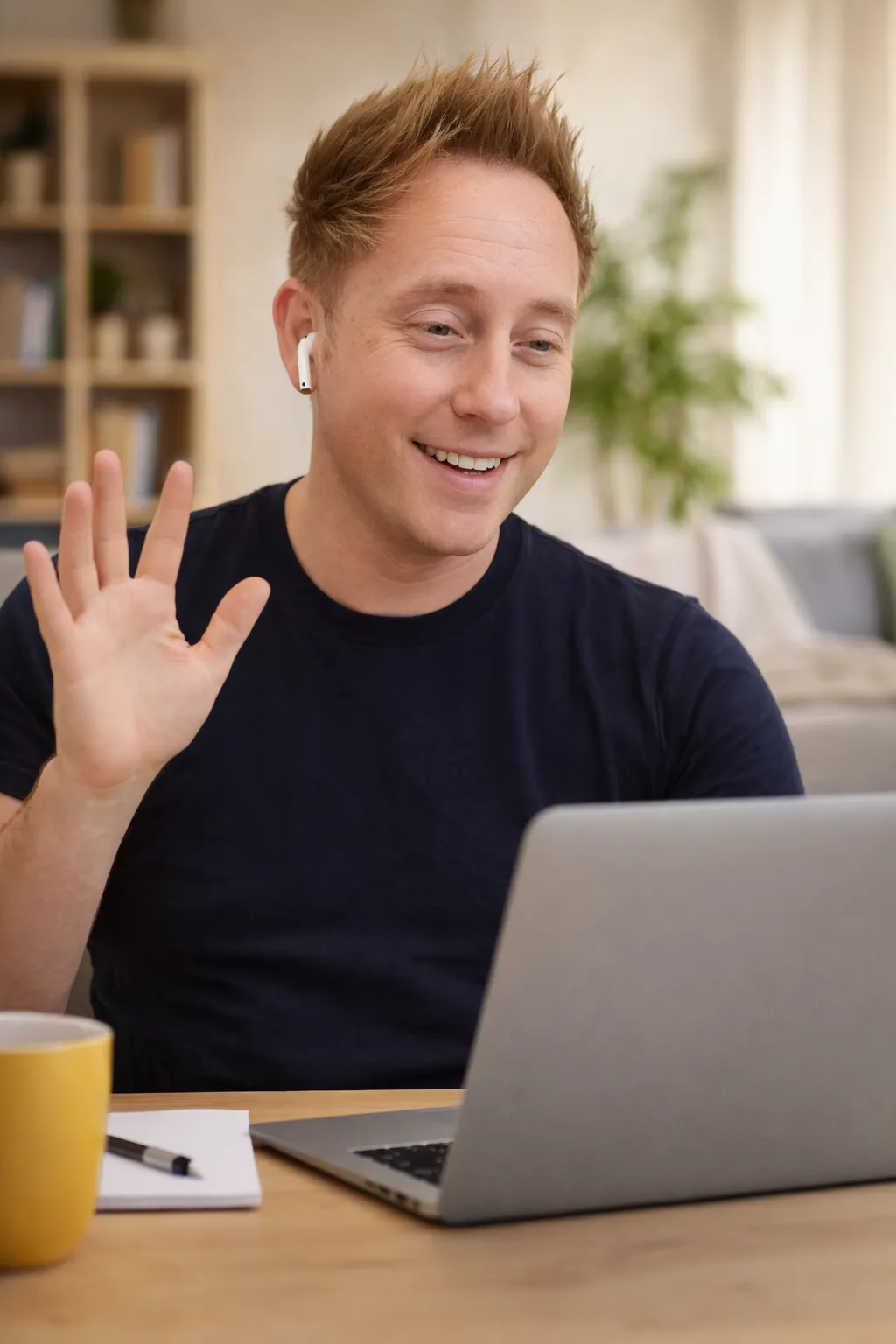 person holding pencil near laptop computer
