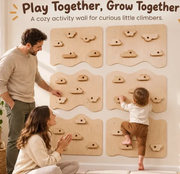 MamaRaya Wooden Kids Climbing Wall indoor play gym