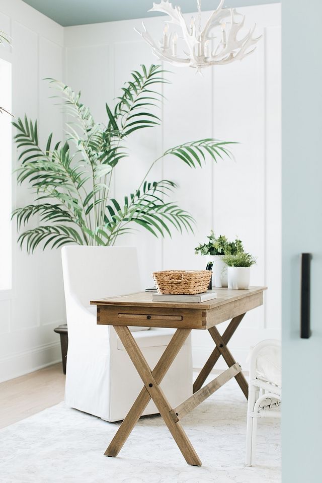 Luxury entryway staging with console table, greenery, and modern lighting