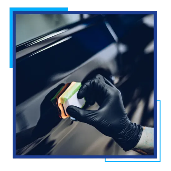 Black car receiving paint correction in Reston, VA for swirl removal