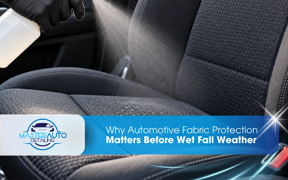 Automotive fabric protection being applied to cloth car seats