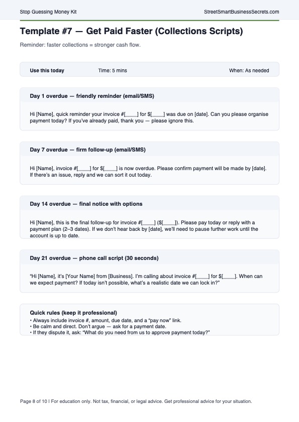 Cash flow management tips worksheet for small business