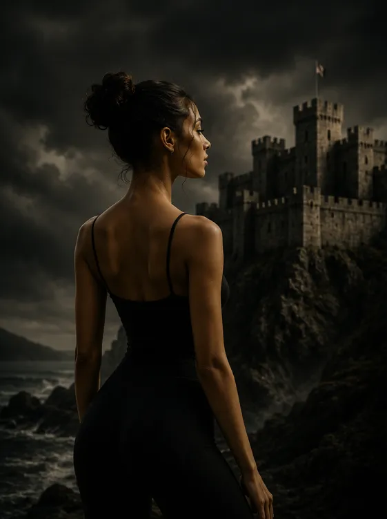 woman looking at fortres