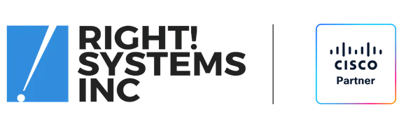 Right Systems and Cisco Partner Co-branded logo in White and Blue