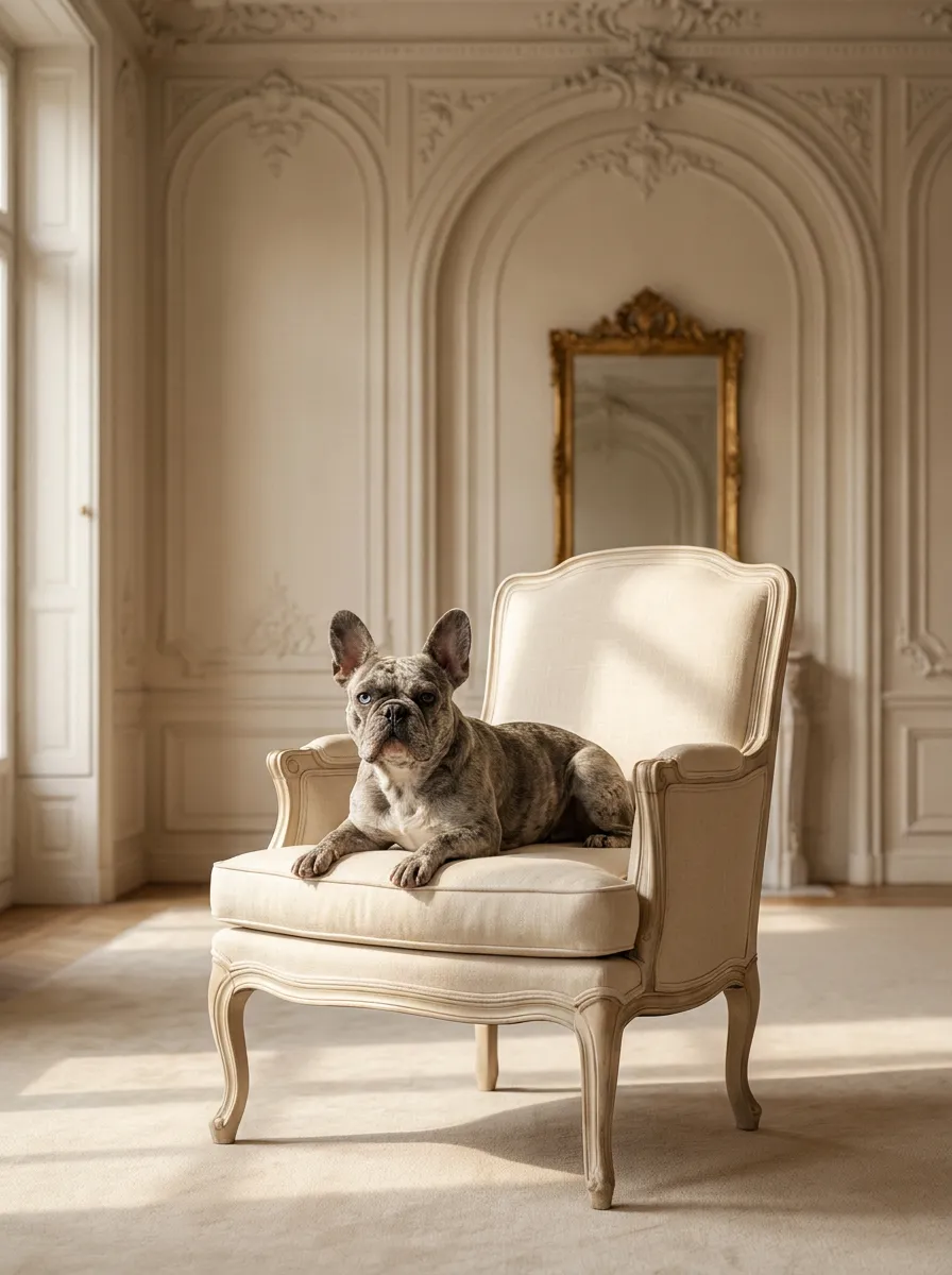 French Bulldog resting in a warm luxury home environment
