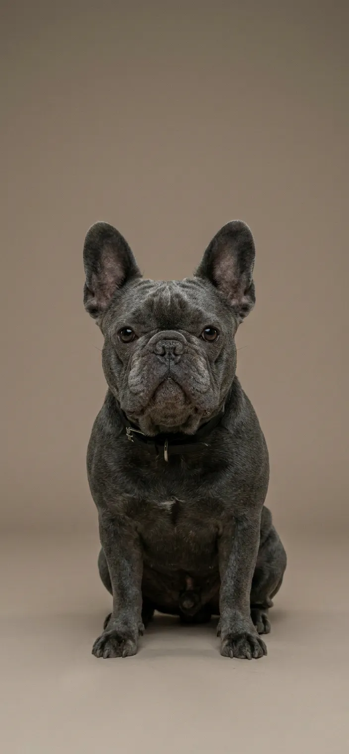Cinematic portrait of Boris, a Blue French Bulldog