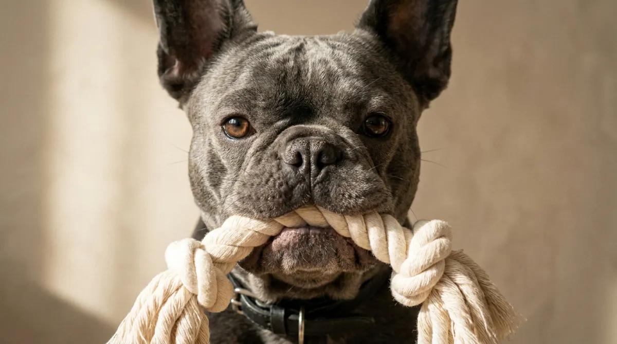 French Bulldog observing its owner calmly