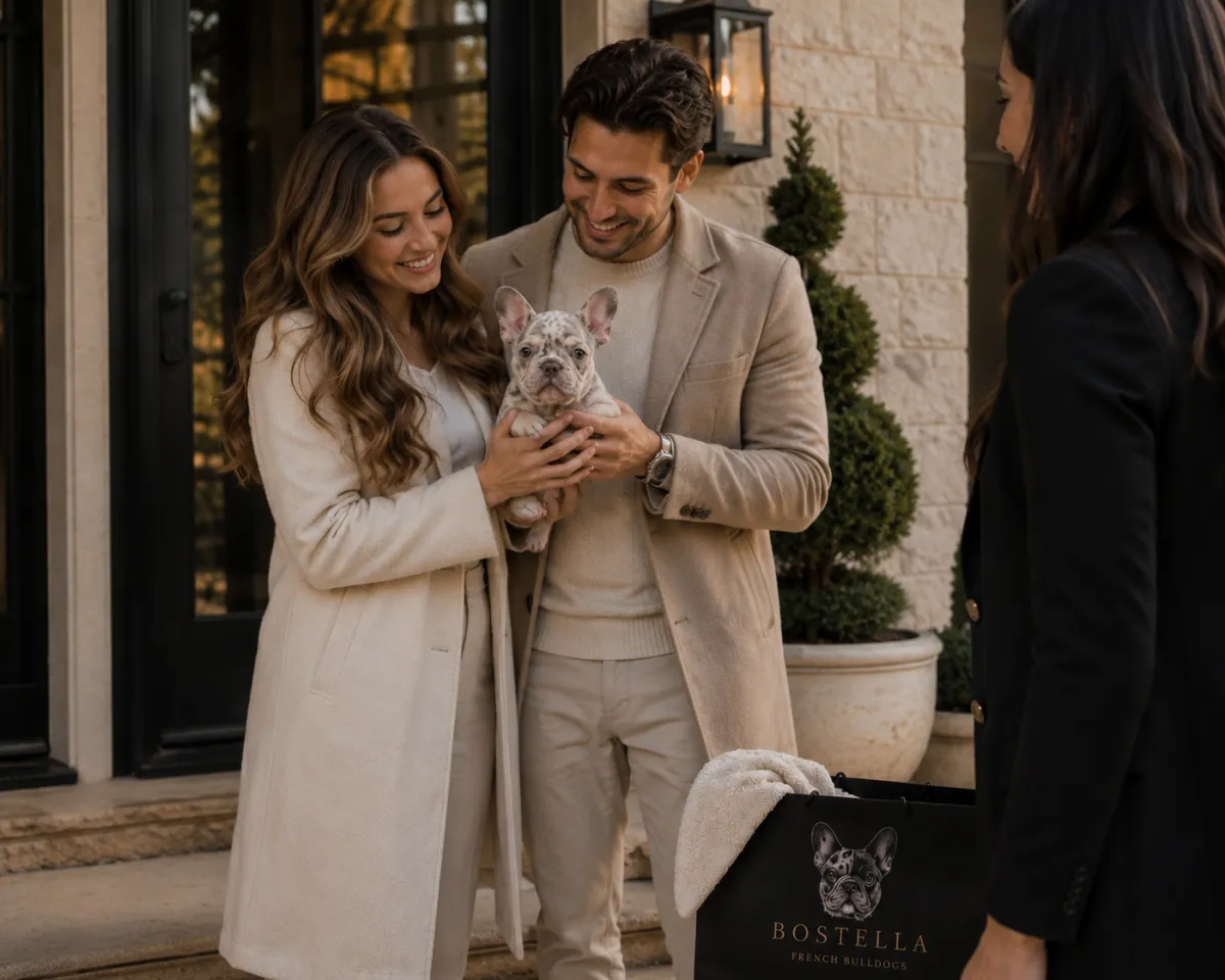 A BoStella care specialist in a luxury vehicle with a puppy