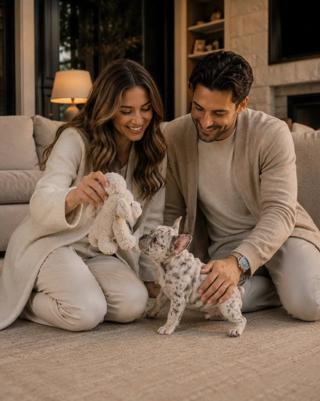 An emotional first meeting between a new owner and their BoStella puppy at home