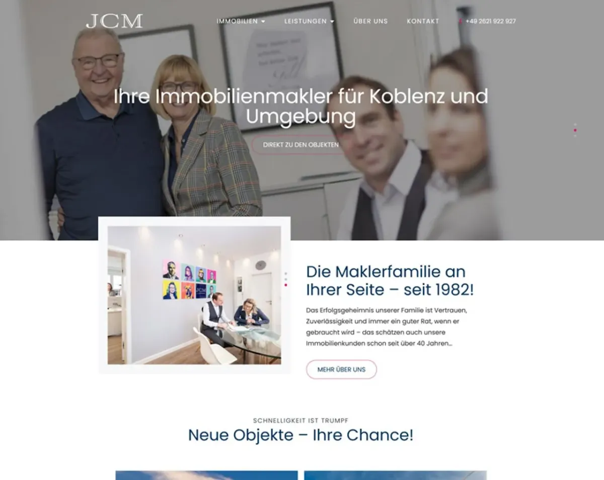 Kundenreferenz Webseite, SEO & Ads JCM Immobilien