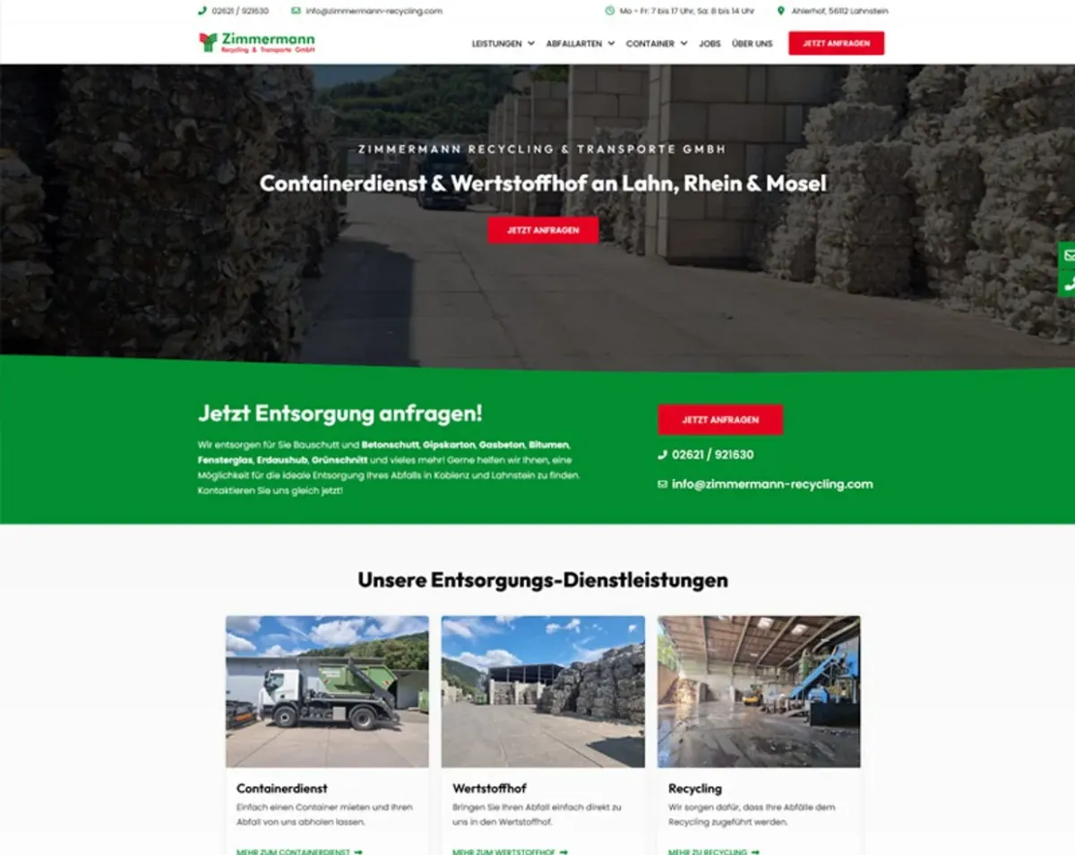 Kundenreferenz Webseite & Prozessoptimierung Zimmermann Recycling
