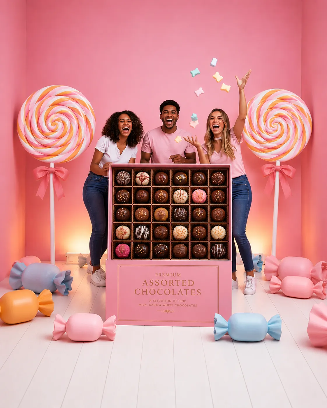 Friends posing in The Candy Shoppe selfie room
