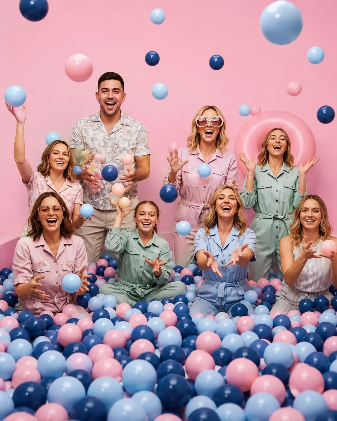 Family throwing soft balls in The Pastel Ballpit