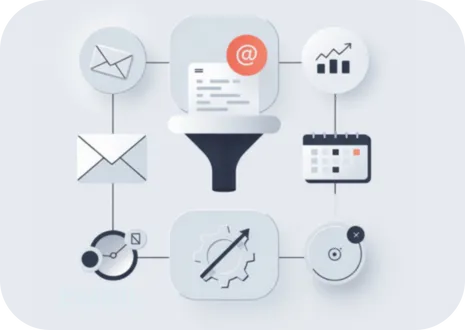Grafico explicativo sobre como en The Rebel Crab se diseñan los embudos de ventas a traves de Email marketing donde se automatizan procesos