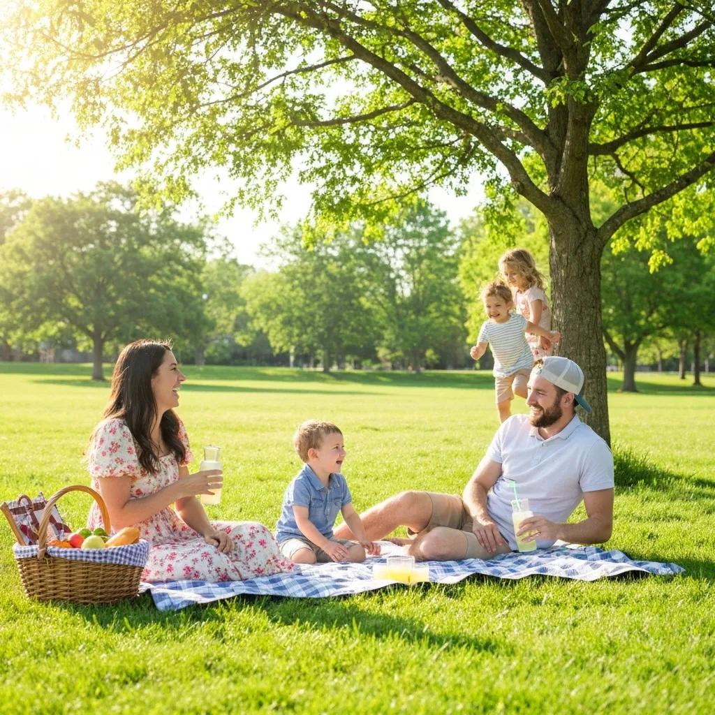 Family enjoying a picnic in a Vancouver, BC park, representing the peace of mind provided by term life insurance