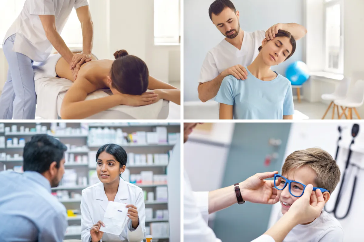 Healthcare services covered by BC extended health plans including massage therapy, physiotherapy, prescriptions and vision care