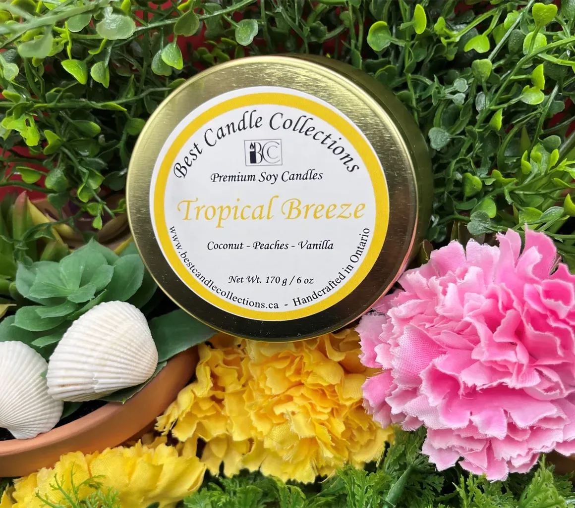 Tropical Breeze - premium soy candle - including: coconut, peaches, vanilla