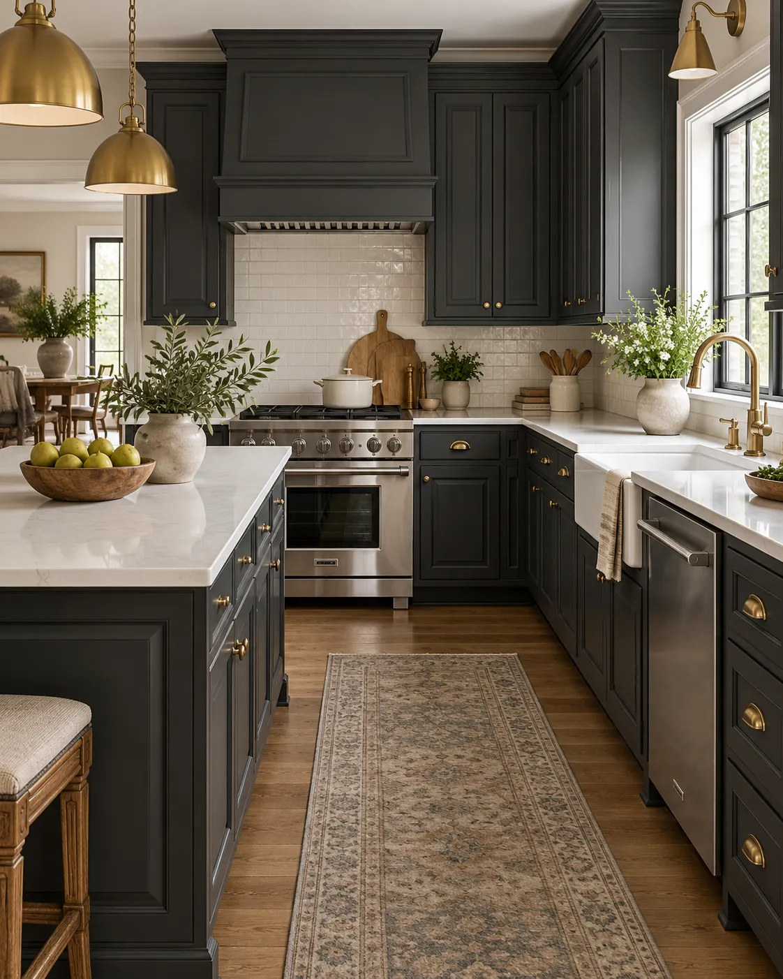 Repainted kitchen cabinets in Sherwin Williams, Iron Ore.