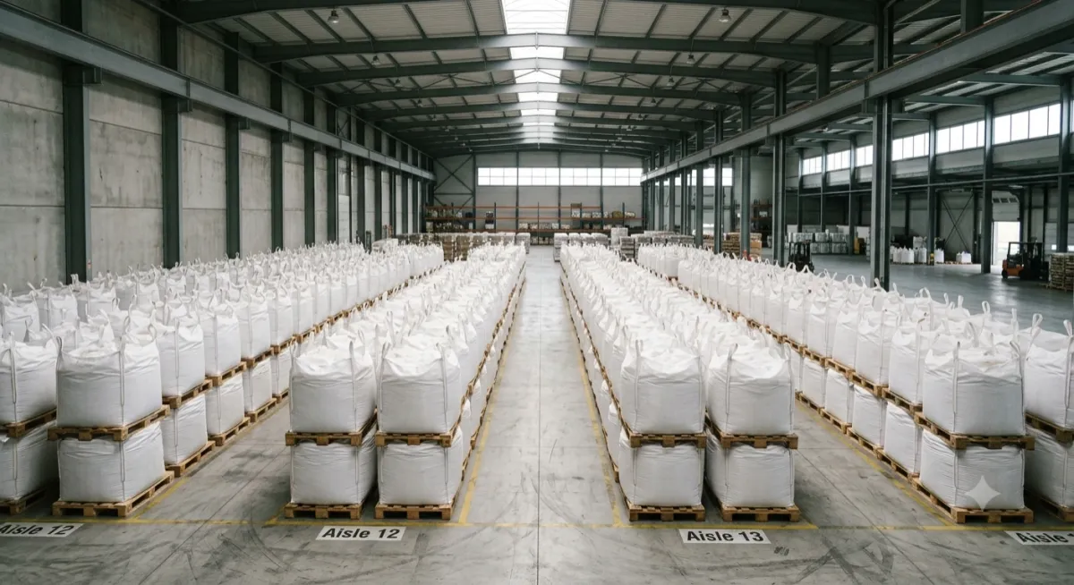 filled FIBC bags in a warehouse