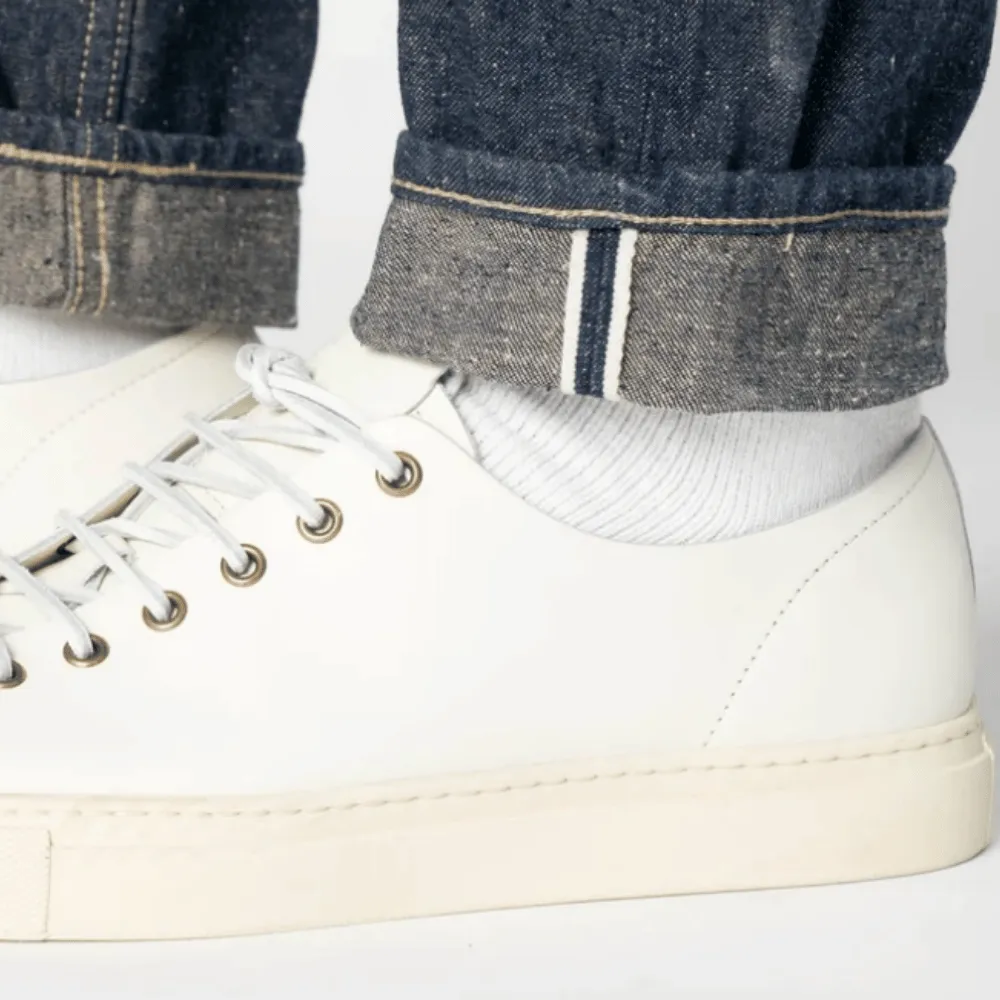 Naked and Famous MIJ14 Harukaze jeans hem turn up showing selvedge seam