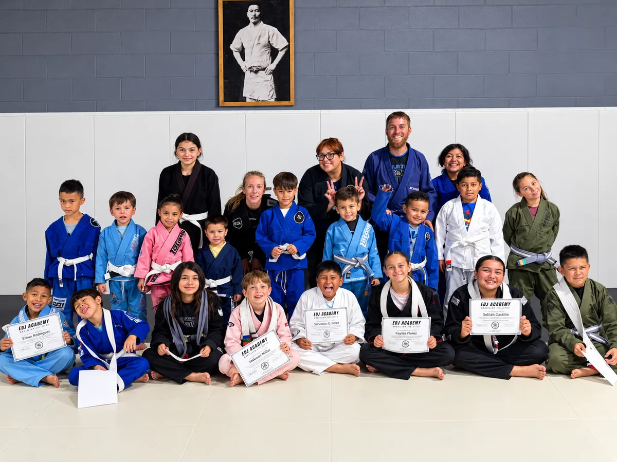 Student in blue gi at EDJ School of Jiu Jitsu Riverside