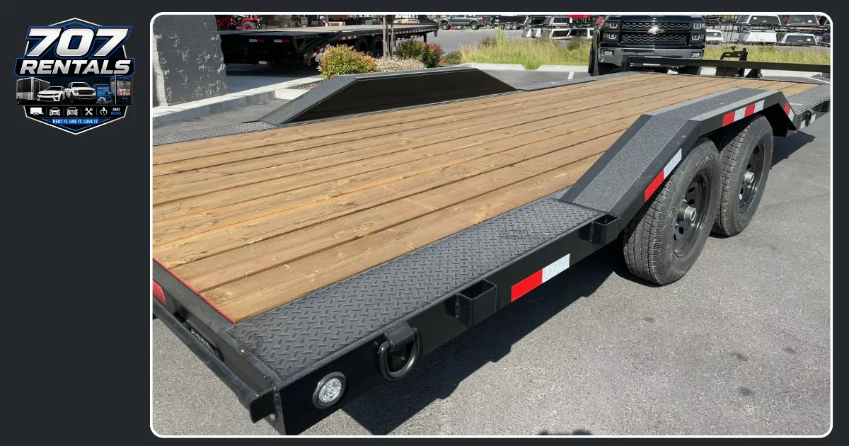 Deckover tilt trailer for skid steers, excavators, and heavy equipment at 707 Rentals in Petaluma, California