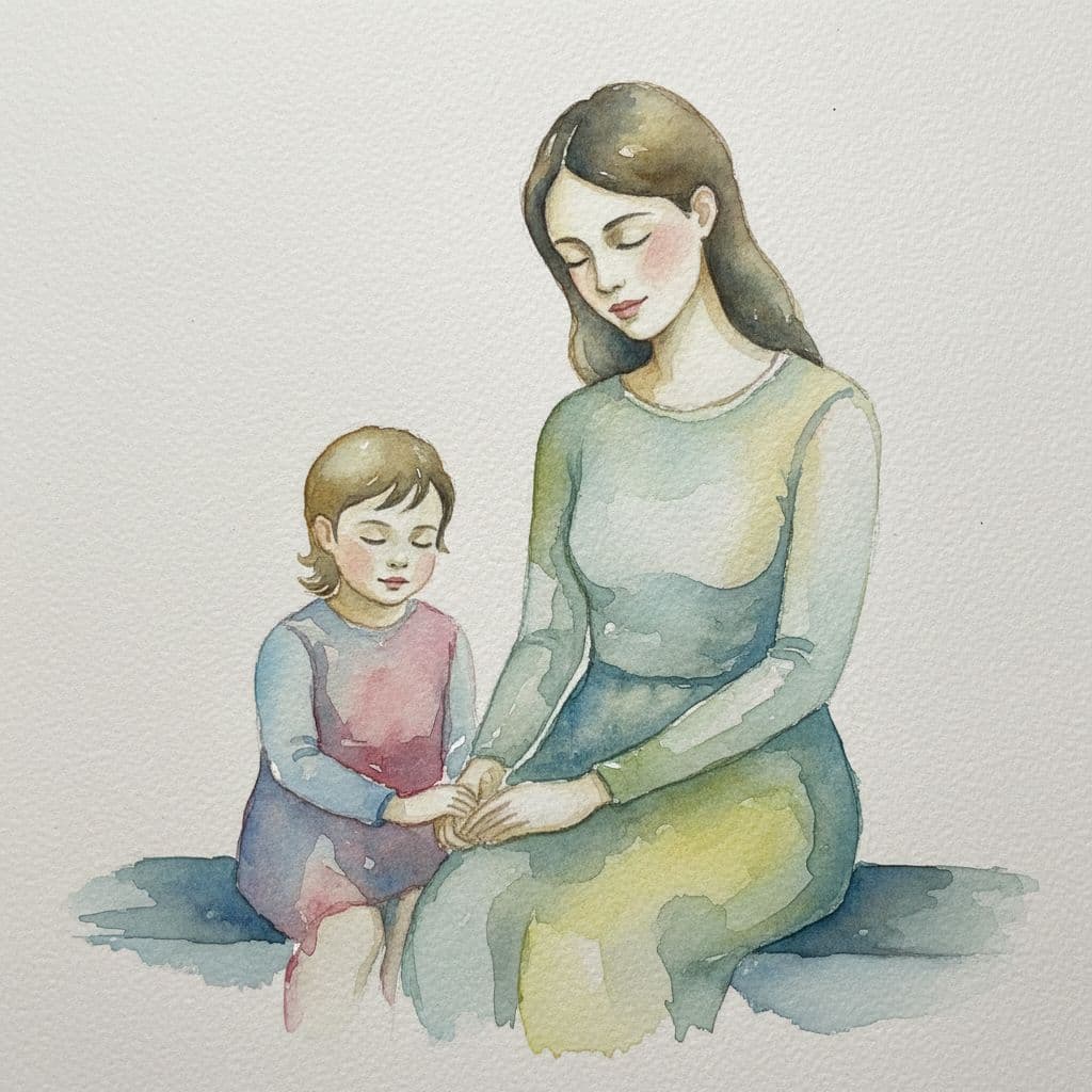 mother and child praying together