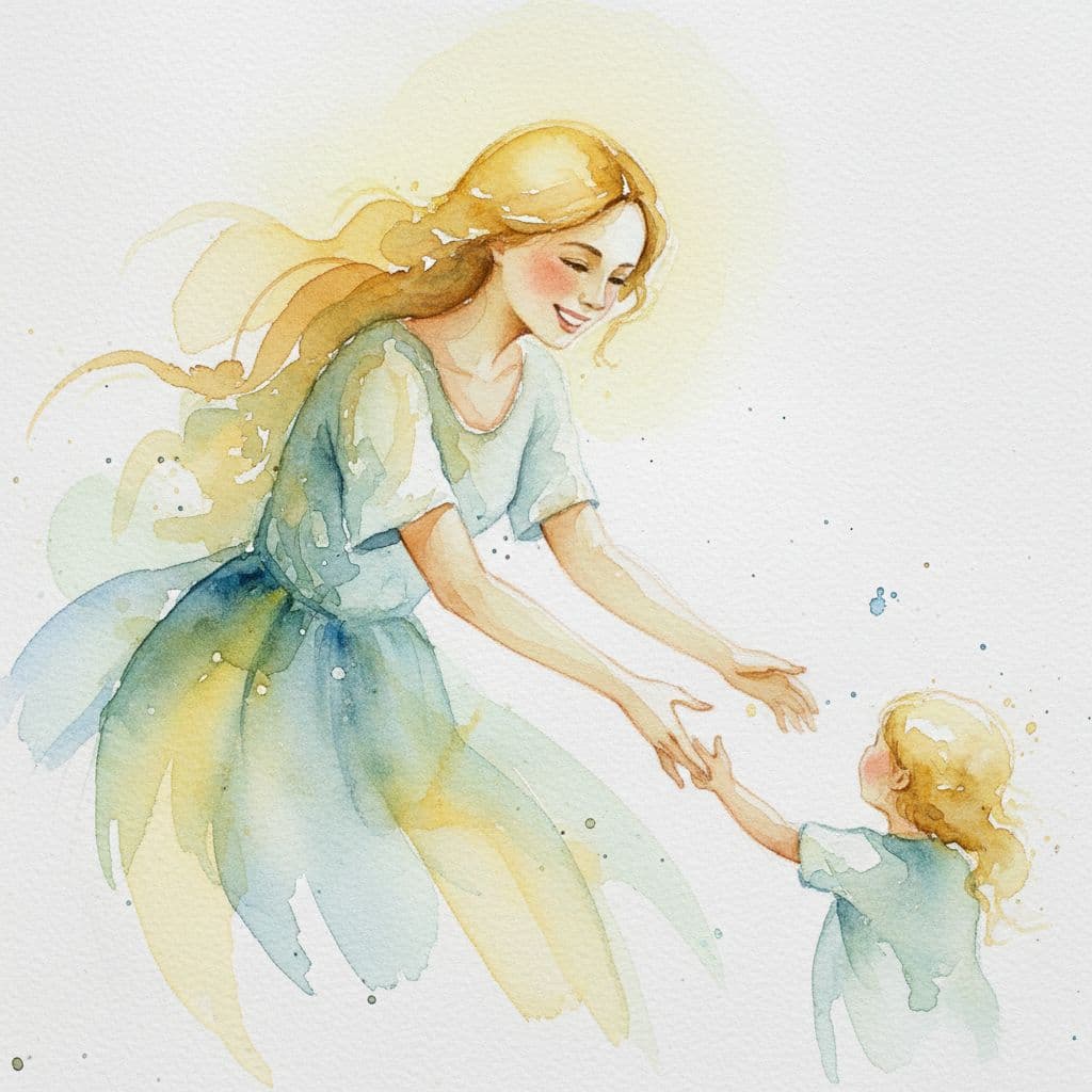 mother holding hands out to child