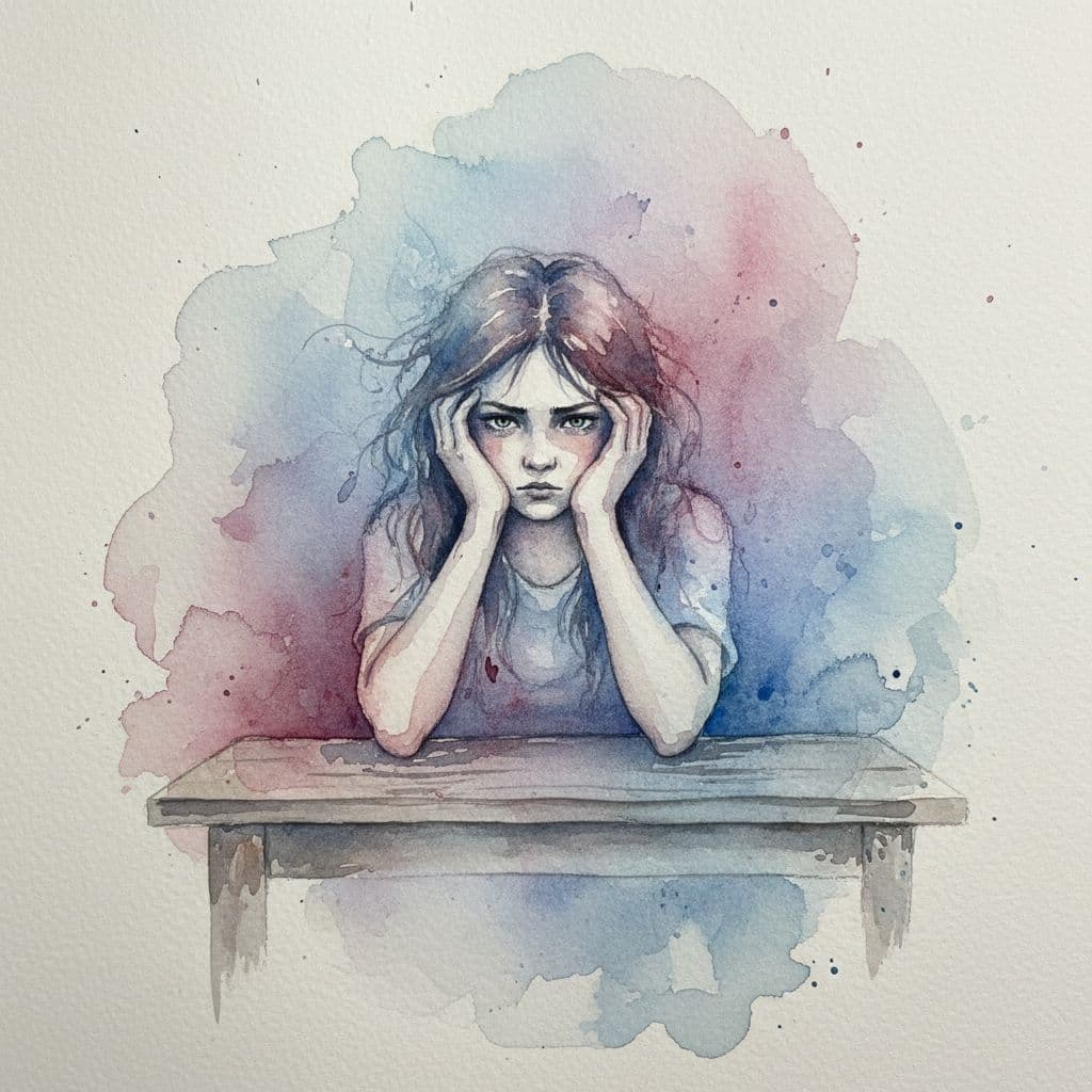 girl looking frustrated with head in hands