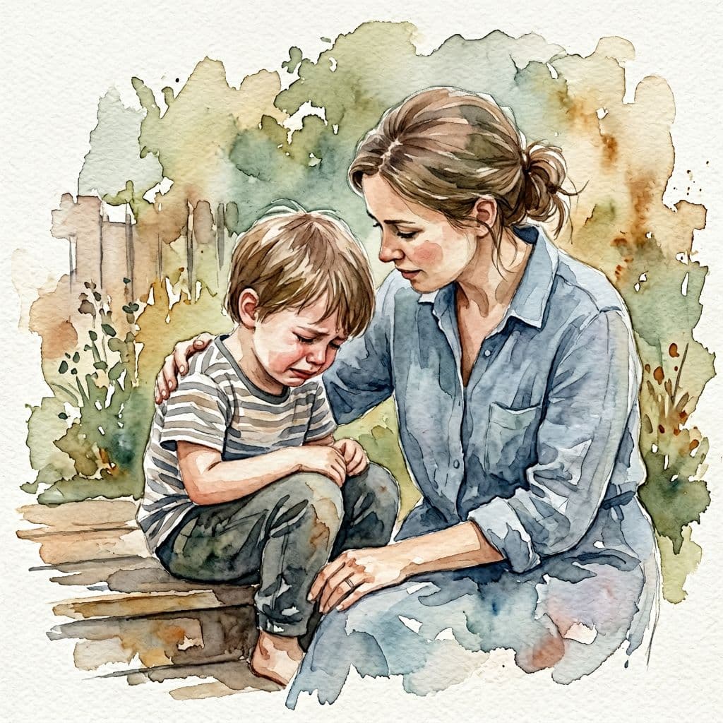 mother comforting child