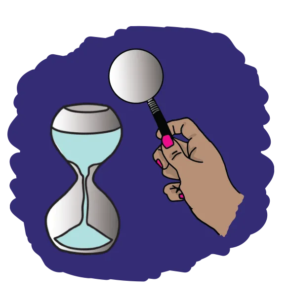 Illustration of a hand holding an hourglass, representing time management and productivity.