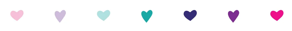 Decorative row of pink and purple hearts representing community and connection at The Inspire Network.