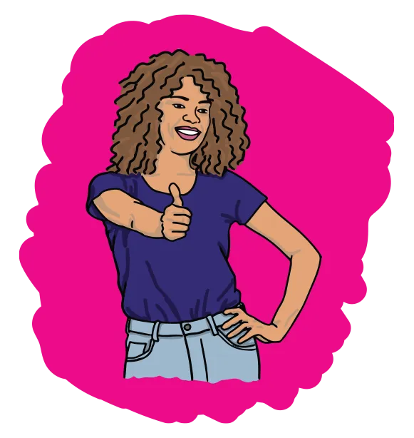 Illustration of a woman holding a notebook and coffee, looking confident and ready to take action.