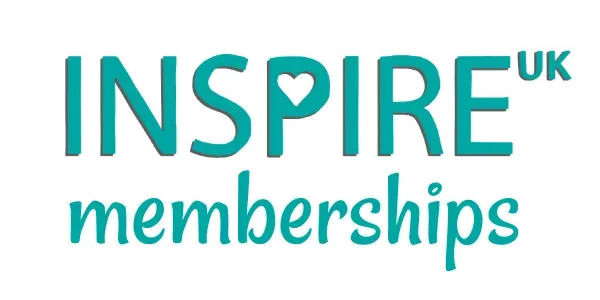 Inspire UK Memberships logo alongside illustrations of women, business resources, and motivational materials.