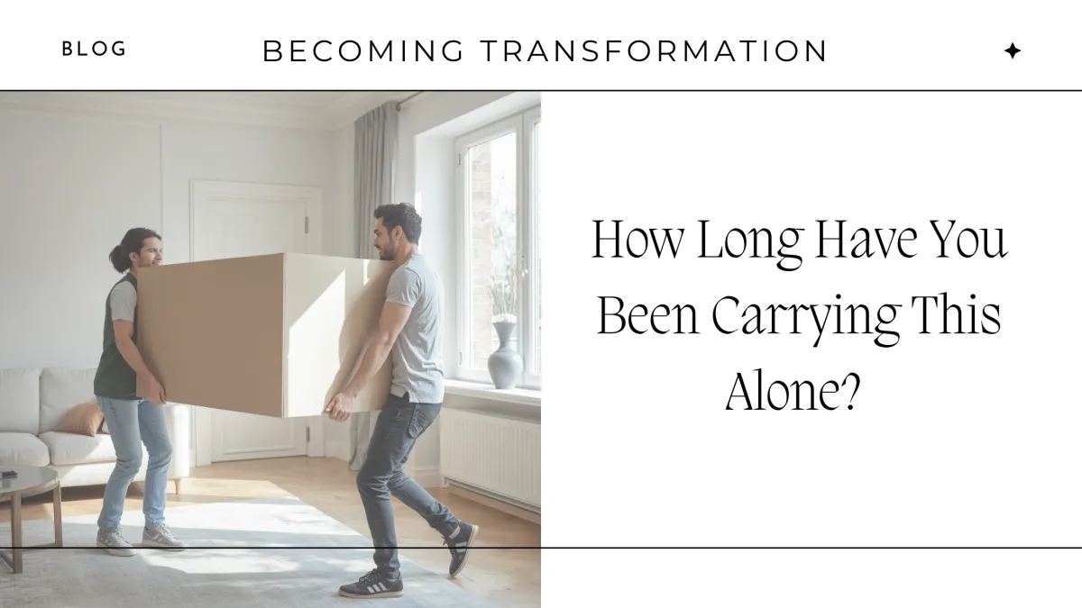 Two people carrying a heavy piece of furniture together, symbolizing the power of shared perspective and support.