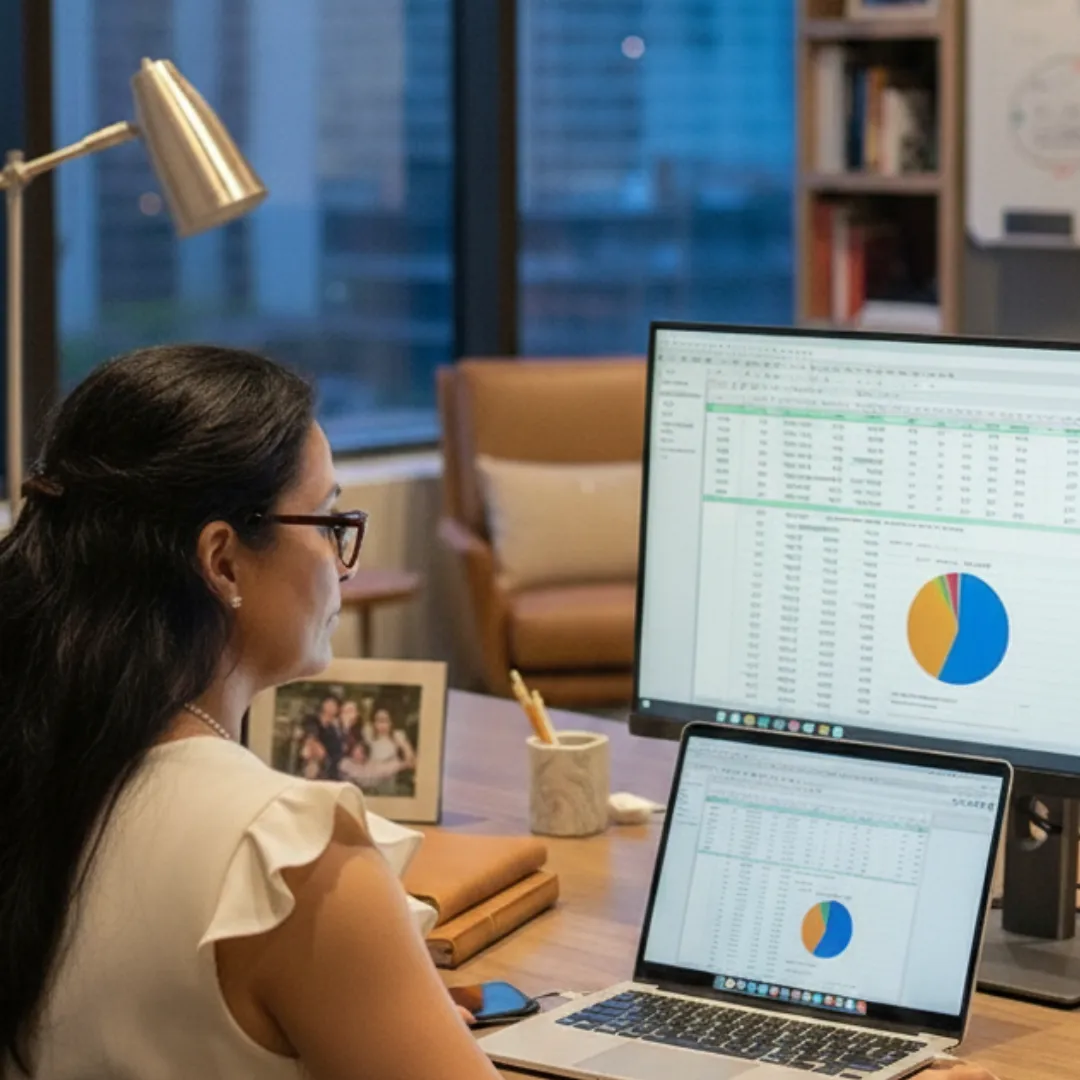 person holding pencil near laptop computer