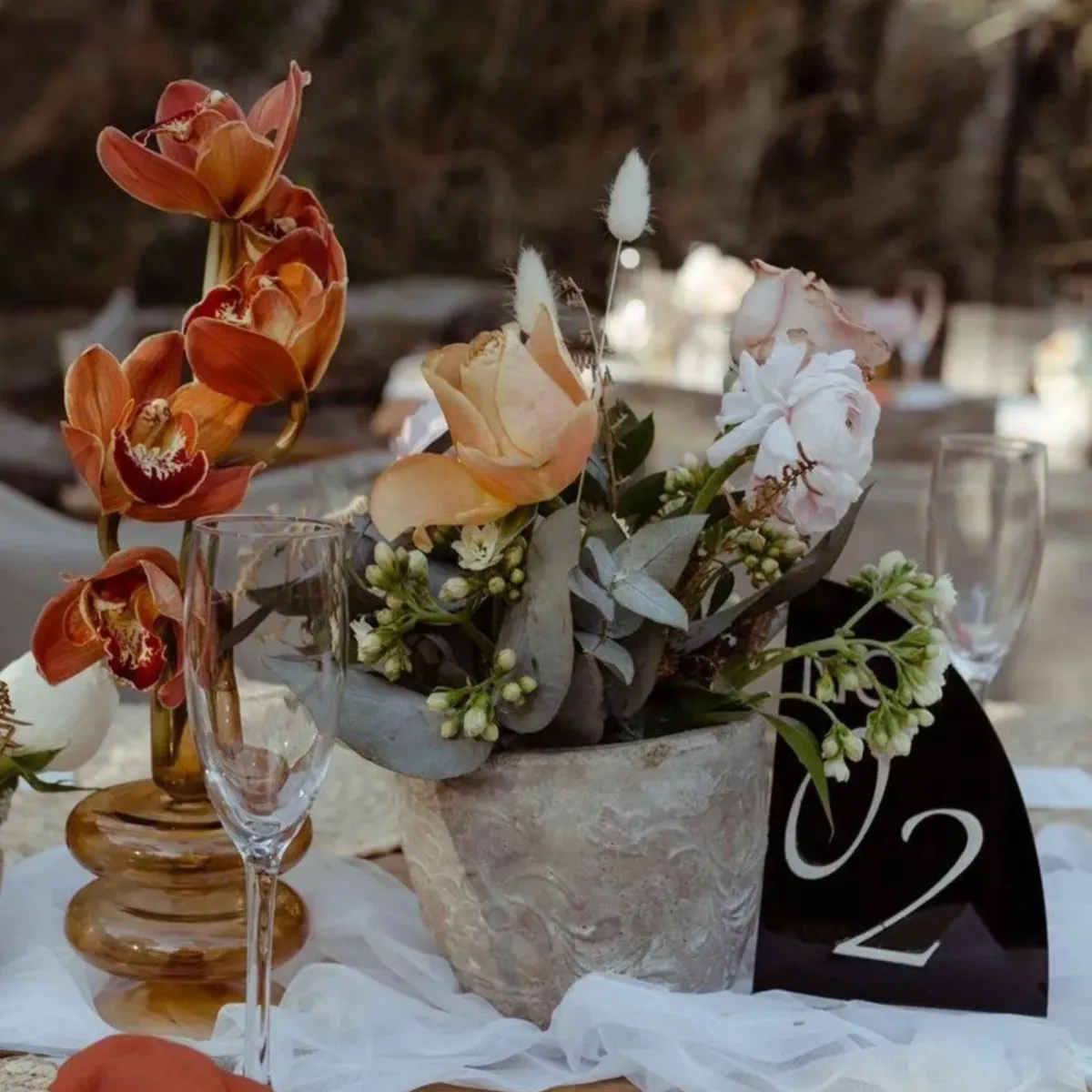 Premium quality table setting and sophisticated floral designs