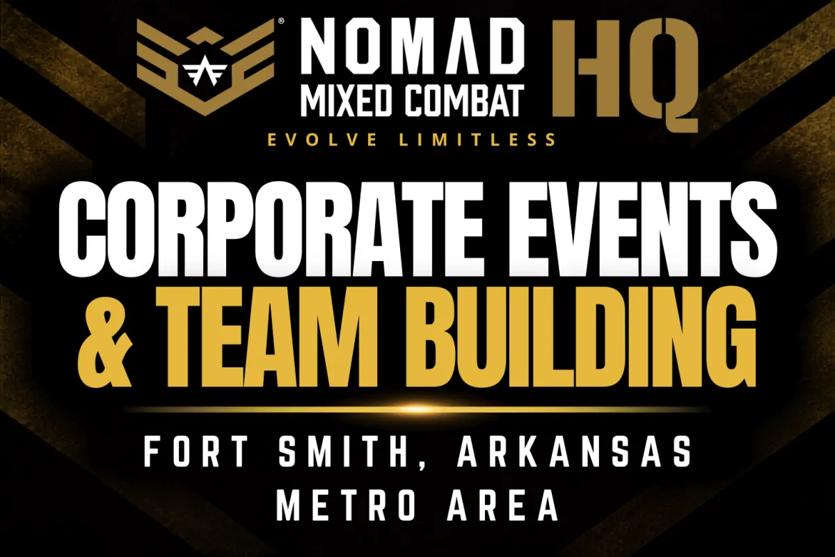Graphic illustrating the Nomad Training online community, providing free self-defense lessons, livestream coaching, fitness resources, and online training across desktop and mobile devices.