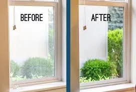 Detailed window cleaning with squeegee and cleaning solutions for a crystal-clear finish.