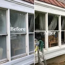 Detailed window cleaning with squeegee and cleaning solutions for a crystal-clear finish.